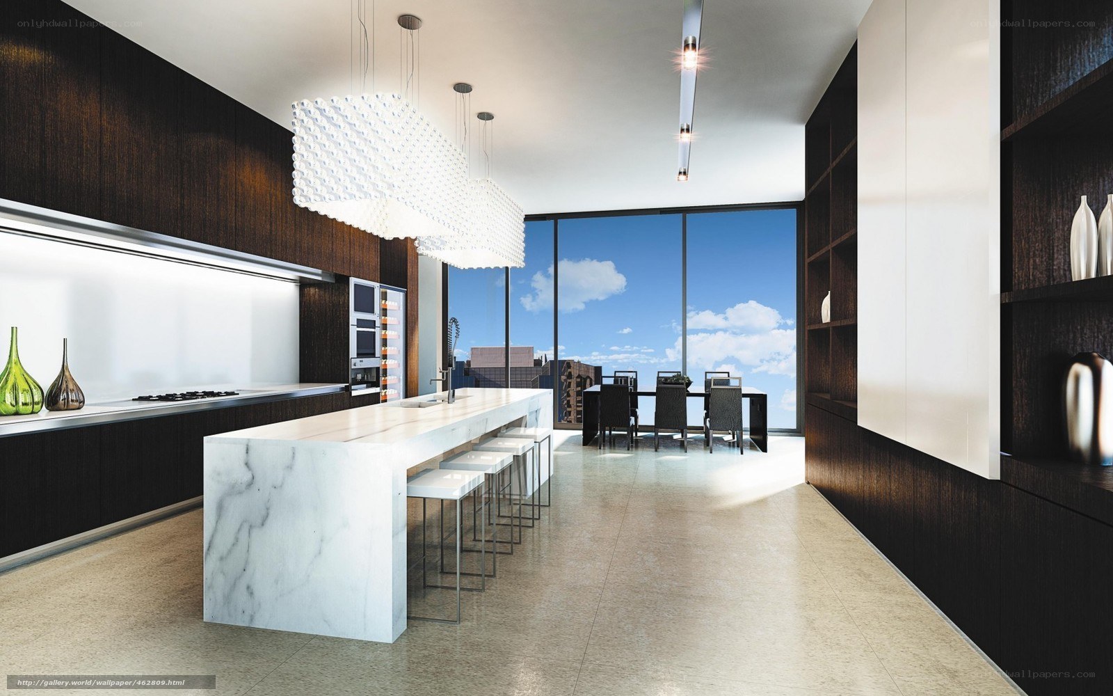 Modern kitchen with marble island