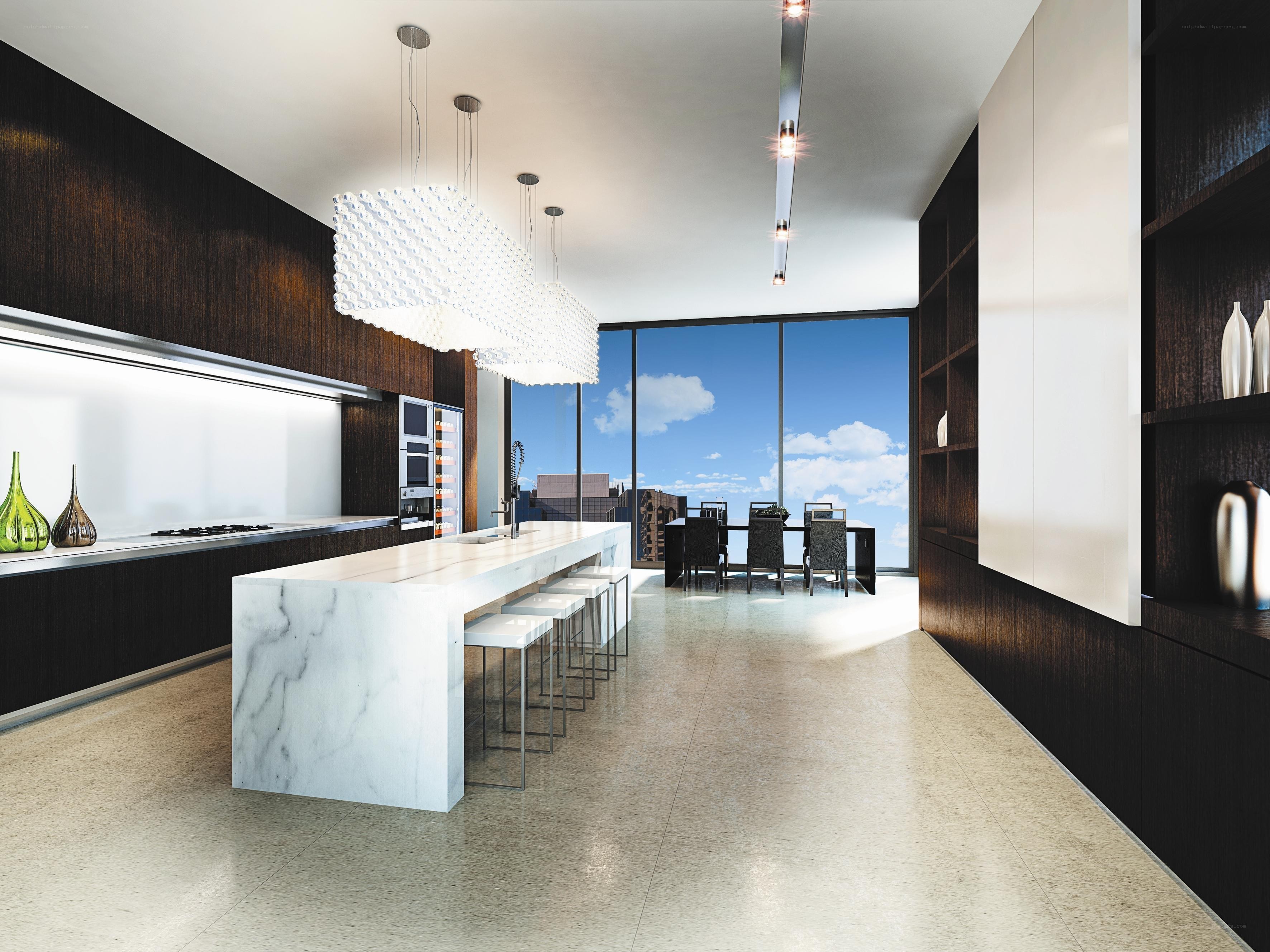 modern kitchen with marble island