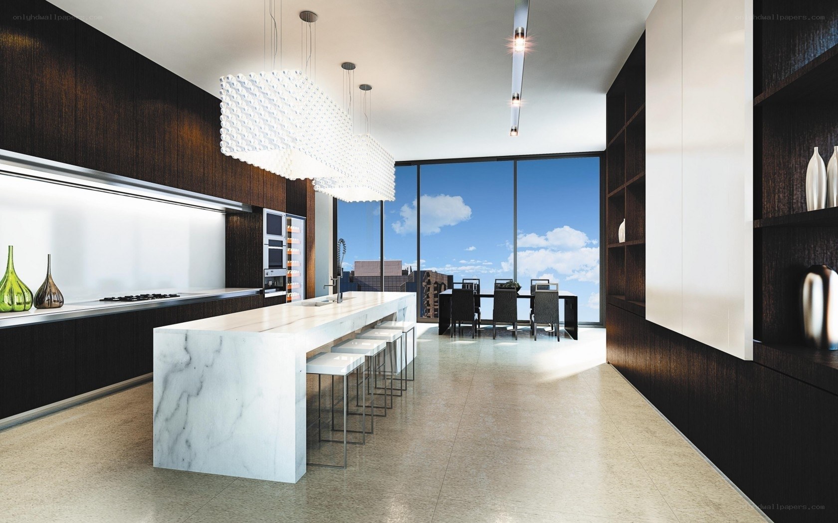Modern kitchen with marble island