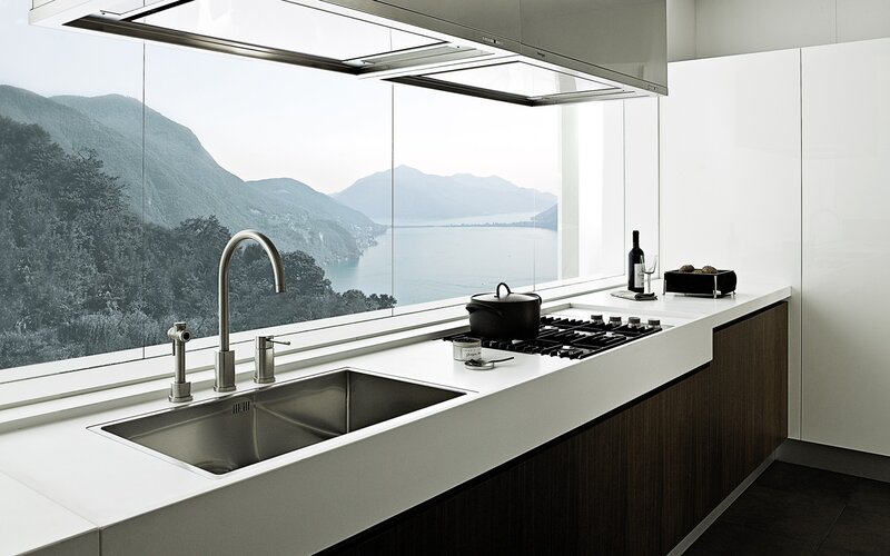 Modern kitchen with mountain view