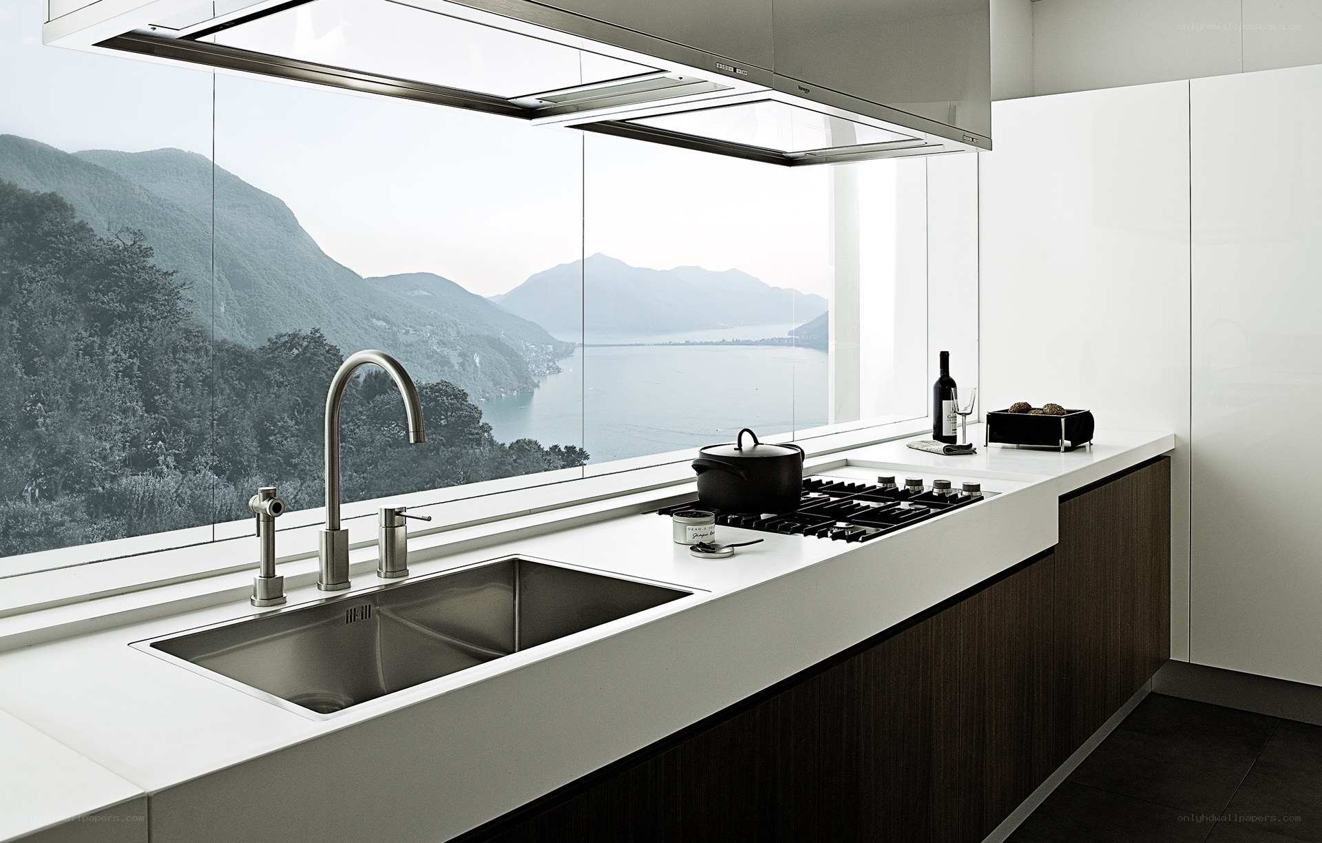 Modern kitchen with mountain view