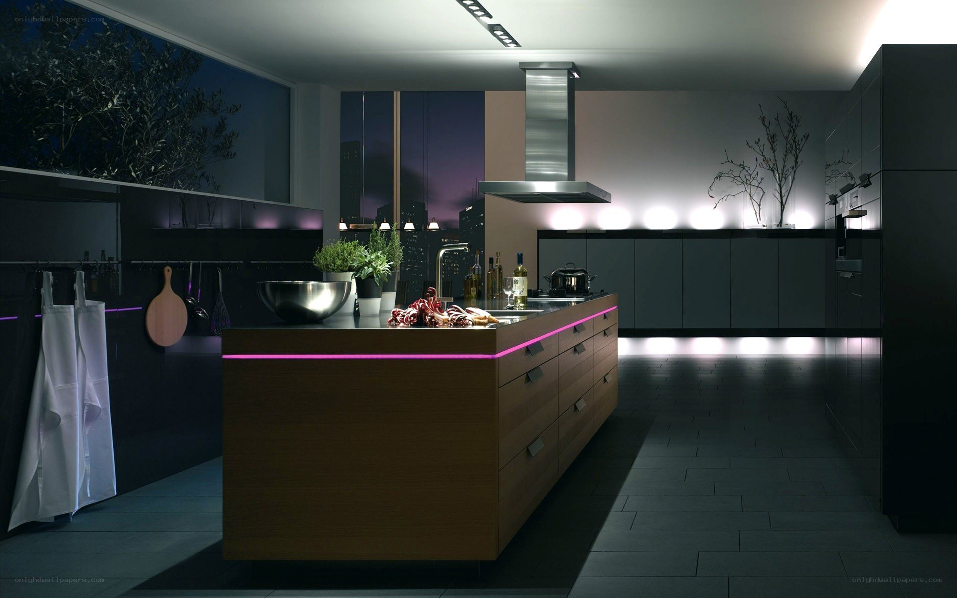 modern kitchen with neon lighting