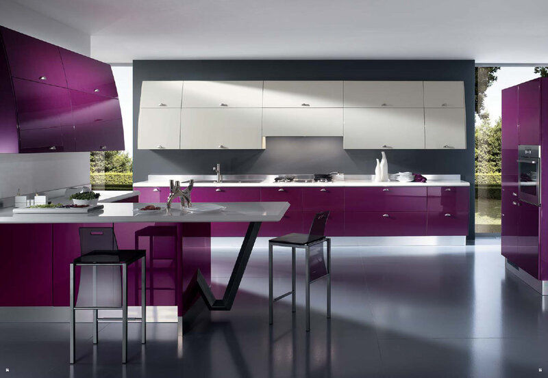 Modern kitchen with purple cabinets