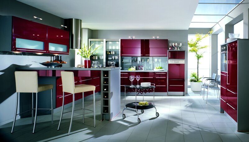Modern kitchen with red cabinets