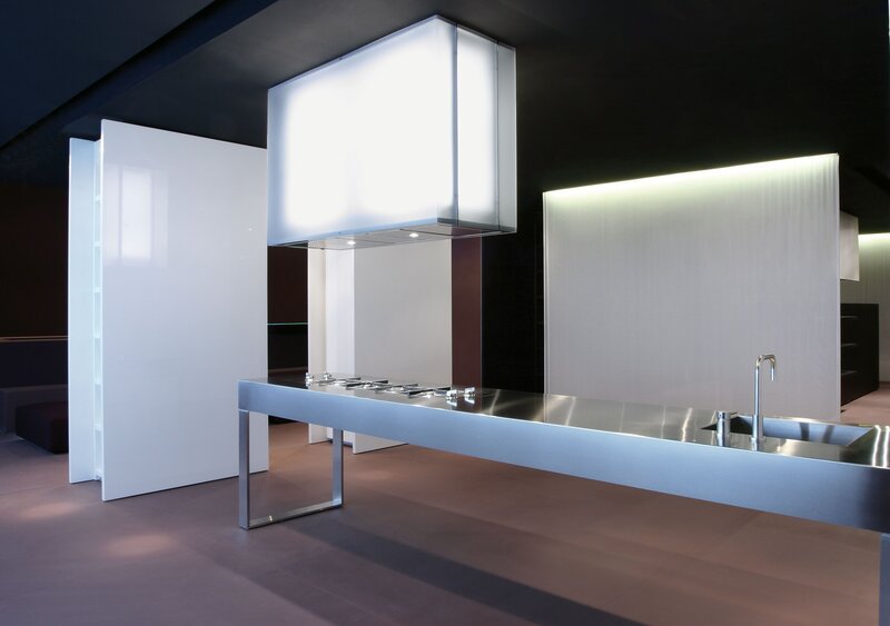 modern kitchen with stainless steel island