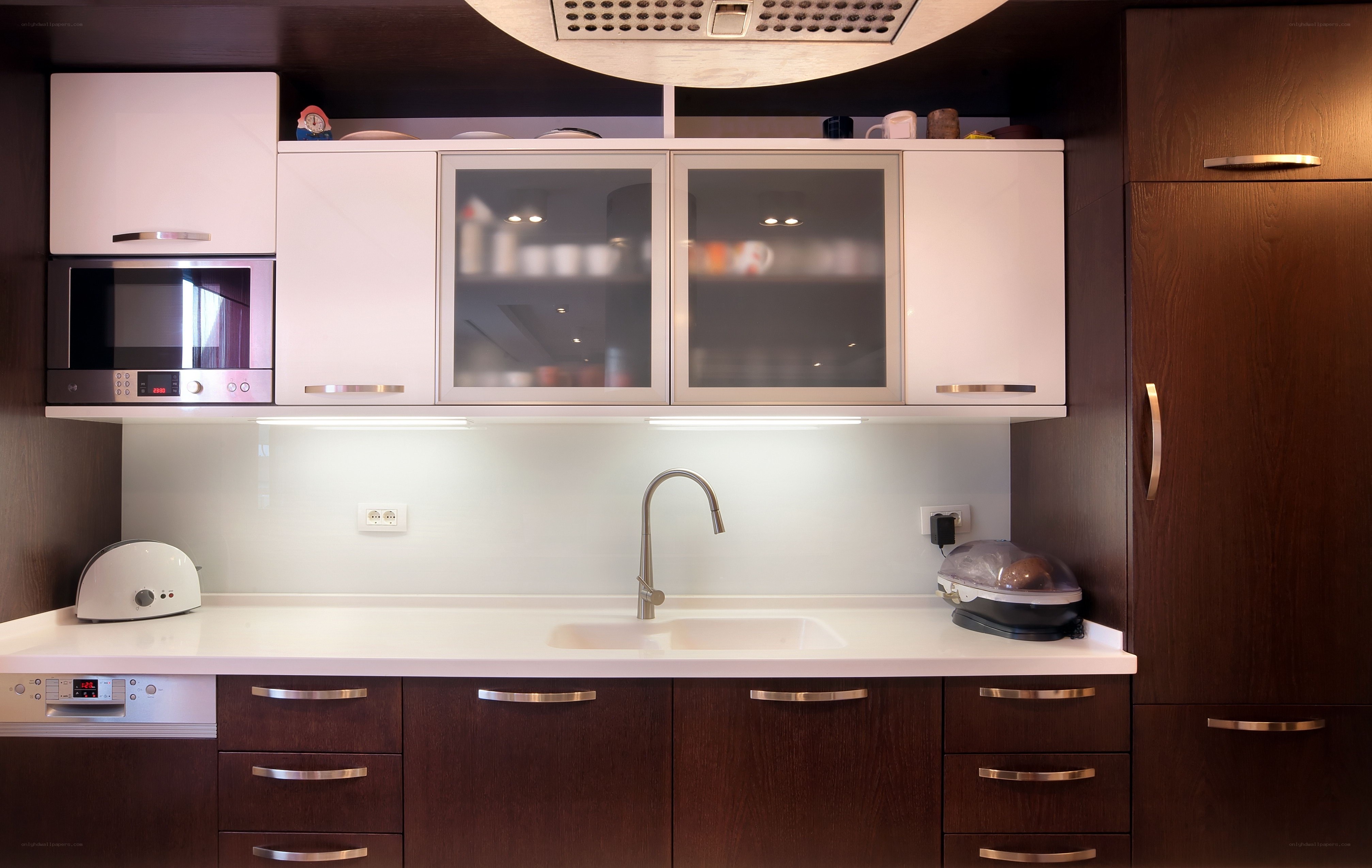 Modern kitchen with white countertops