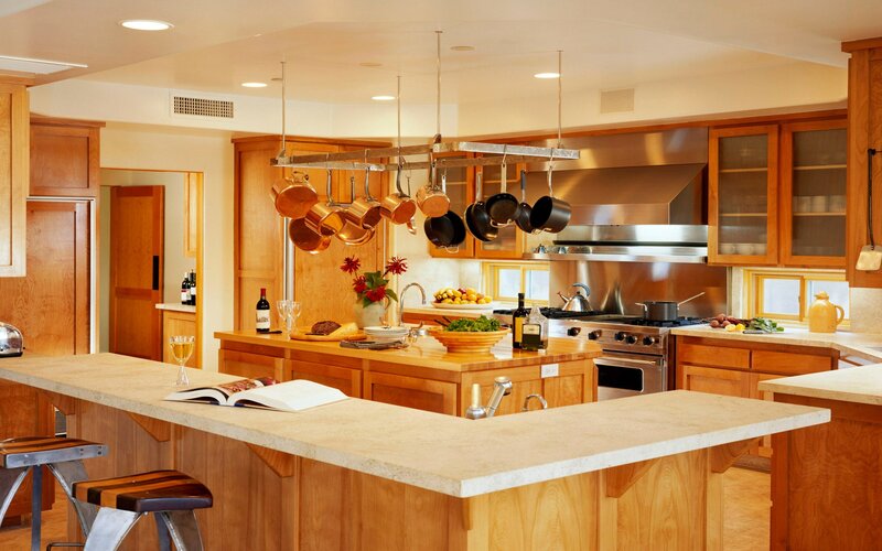 modern kitchen with wooden cabinets