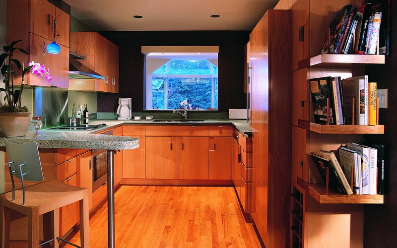 modern kitchen with wooden cabinets