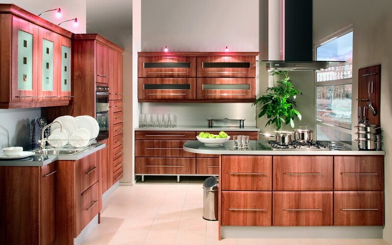 Modern kitchen with wooden cabinets