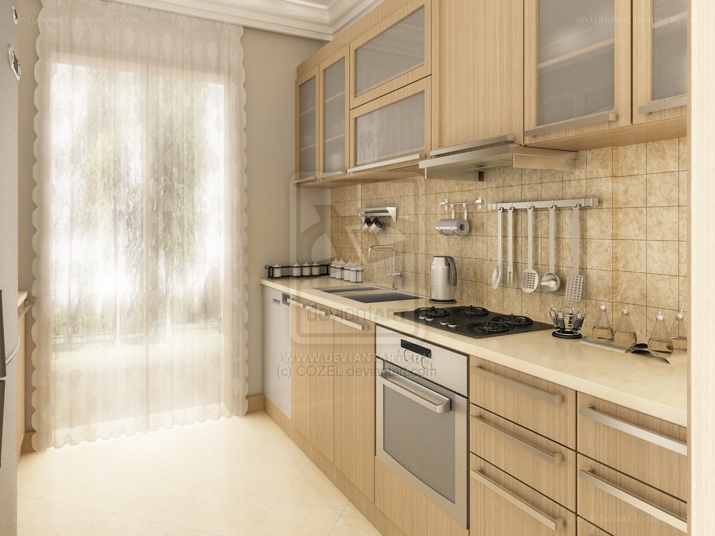 Modern kitchen with wooden cabinets