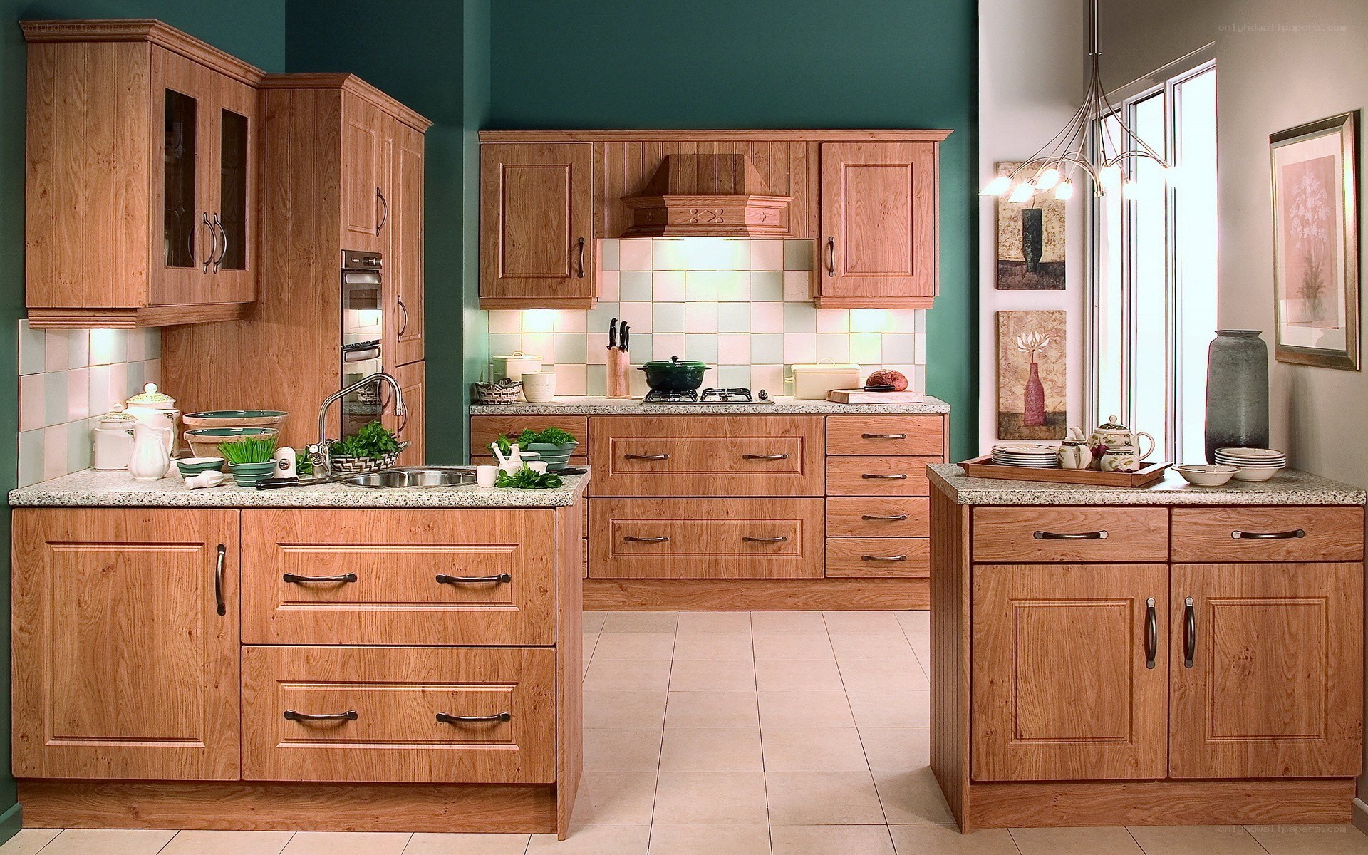 modern kitchen with wooden cabinets