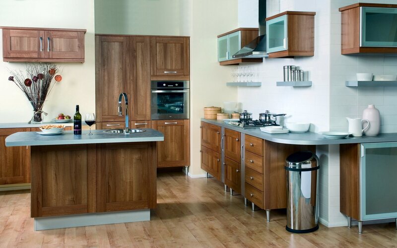 modern kitchen with wooden cabinets