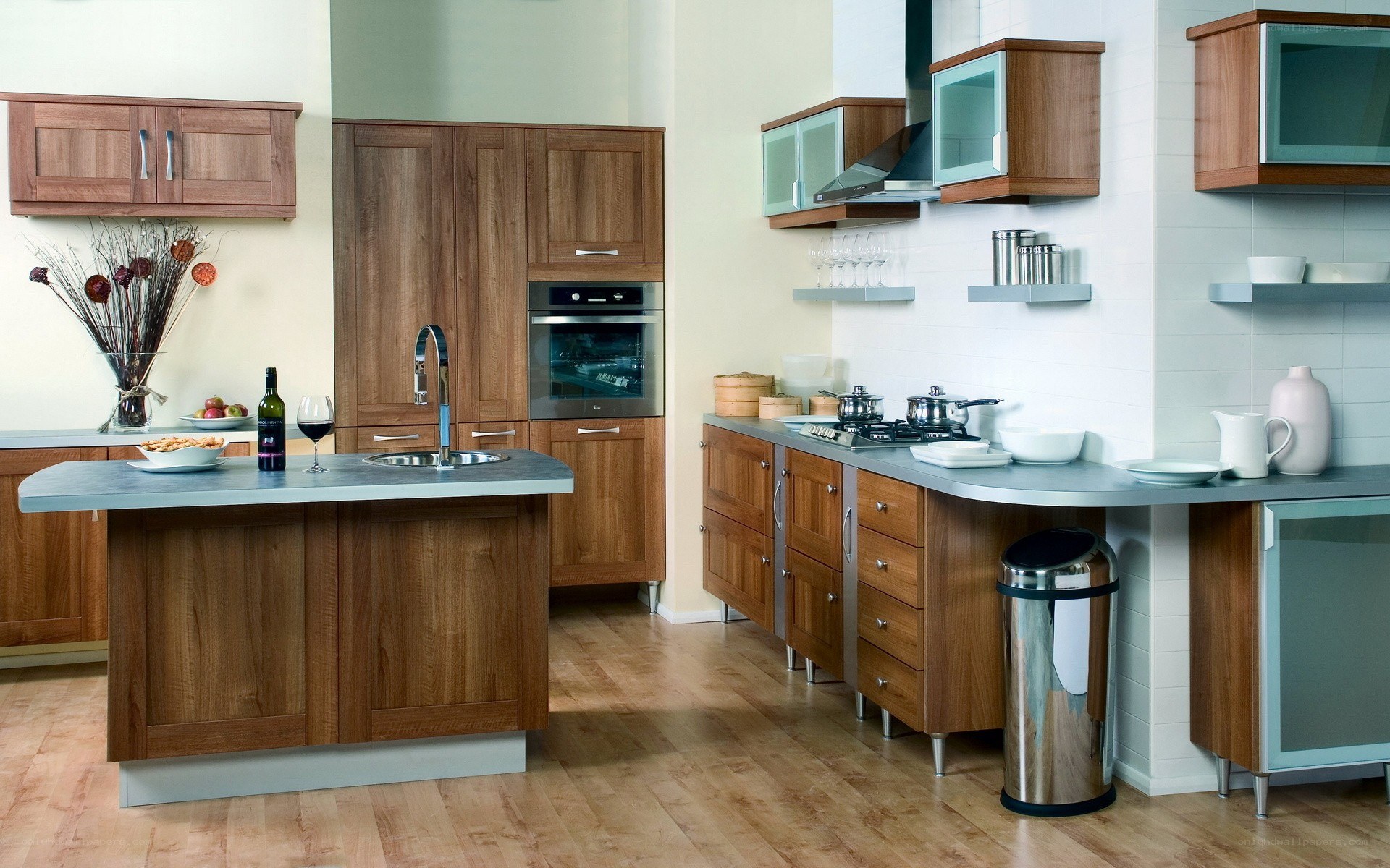 modern kitchen with wooden cabinets