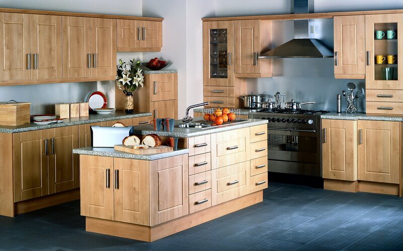 modern kitchen with wooden cabinets