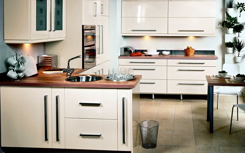 modern kitchen with wooden countertops