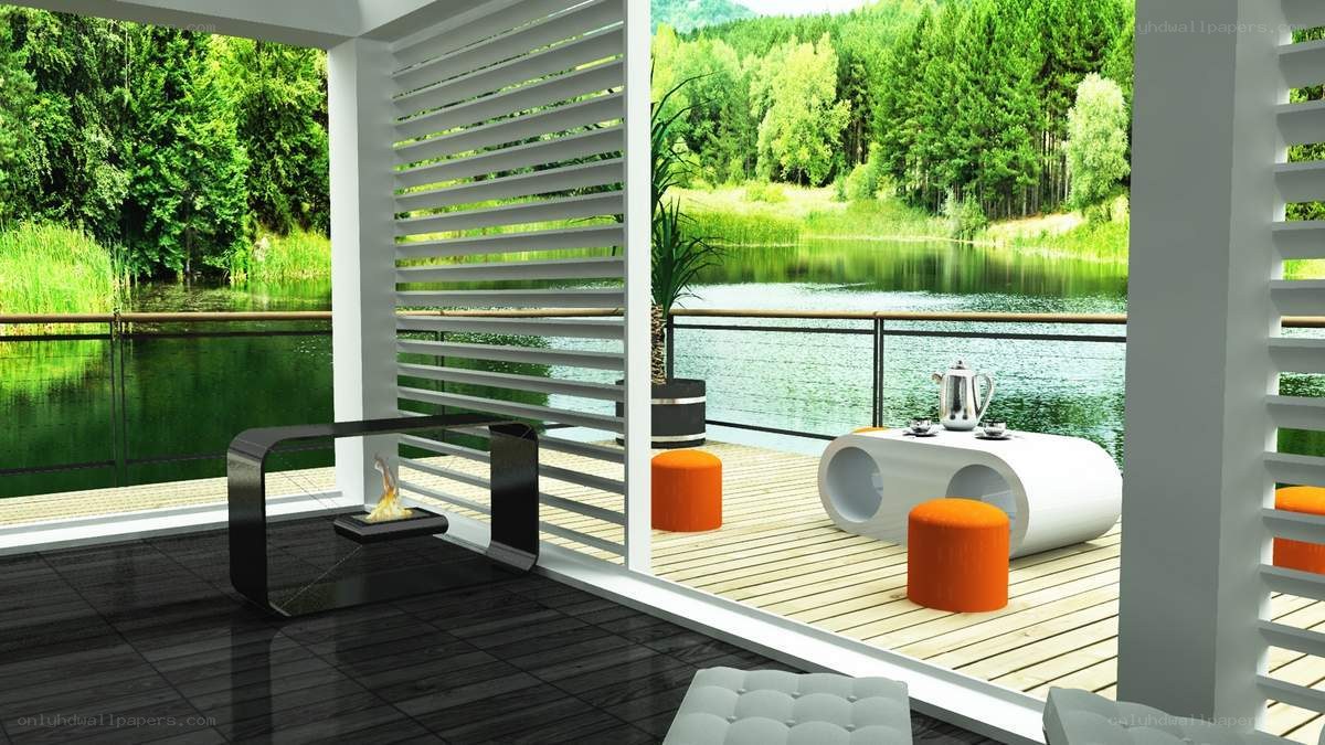 Modern lakeside patio design