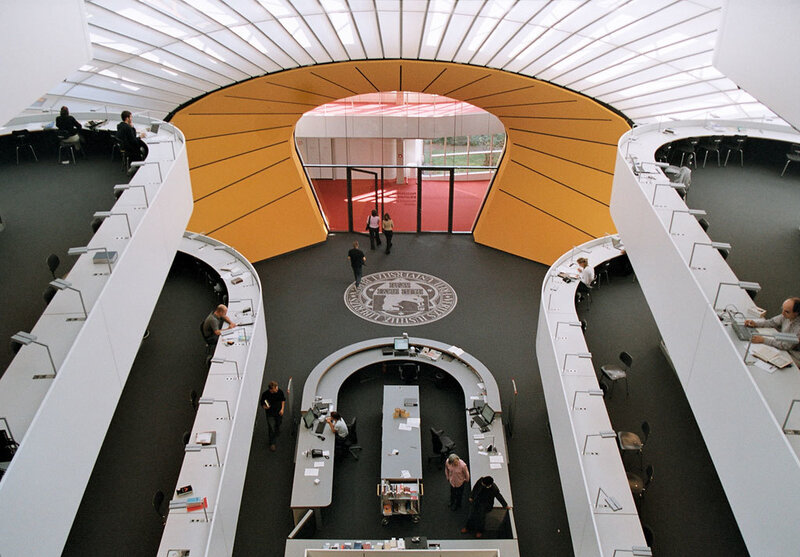 Modern library interior with circular design