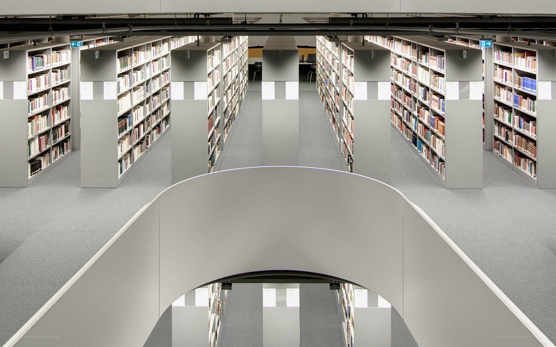 Modern library with bookshelves