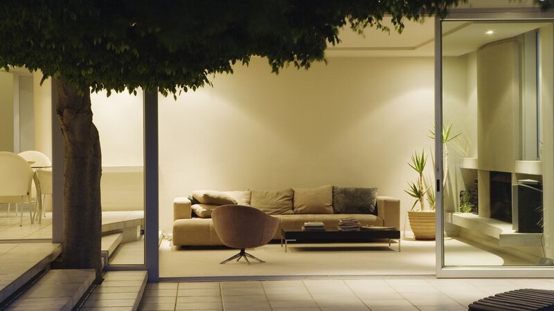 Modern living room at night