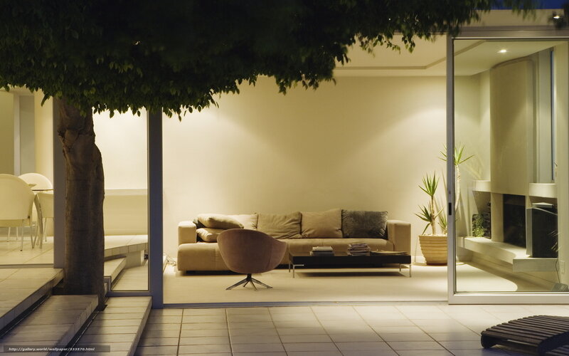 Modern Living Room at Night — Beige