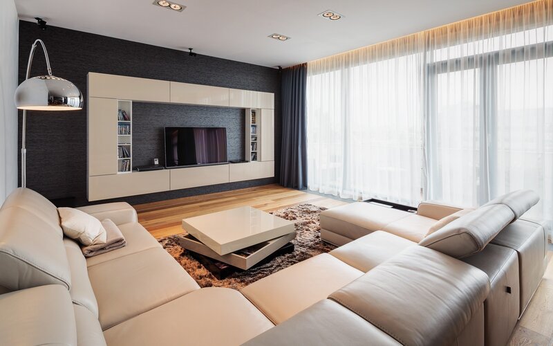 Modern Living Room — Beige, Calm, Afternoon, Photograph, Sofa, Tv Unit, Coffee Table