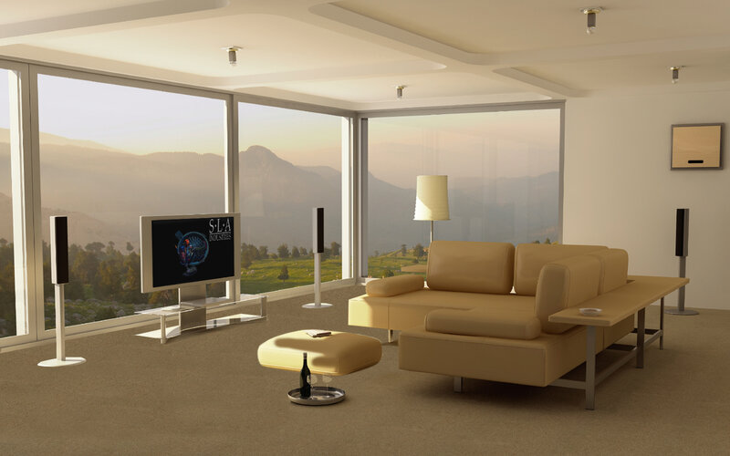 Modern Living Room — Beige, Serene, Sunset, 3d Render