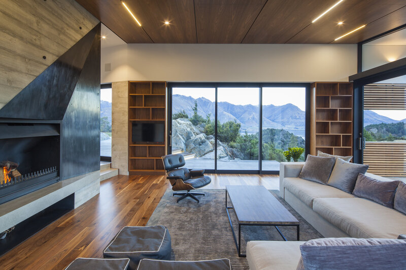 Modern Living Room — Brown, Serene, Afternoon, Photograph, Fireplace, Sofa