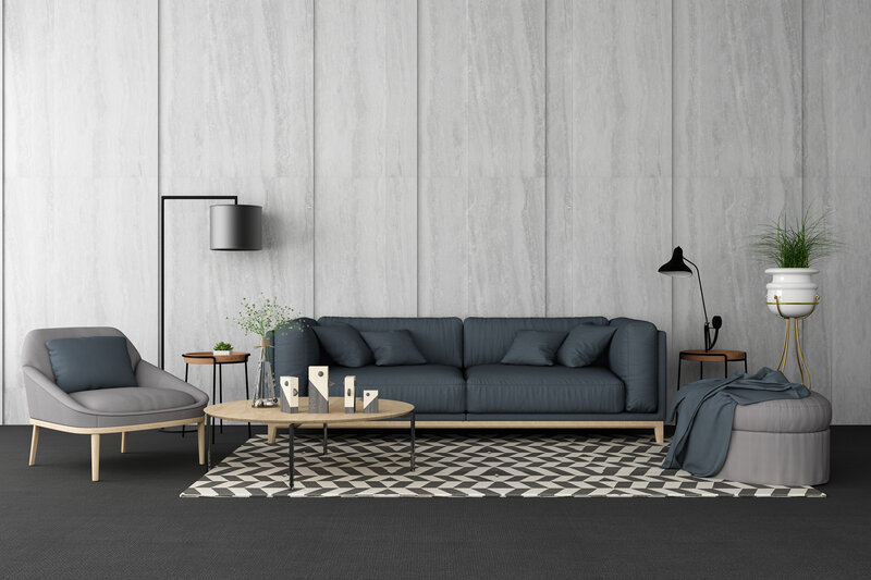 Modern Living Room — Gray, Minimalist, 3d Render