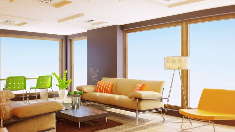 Modern Living Room Interior — Beige, Bright, Afternoon