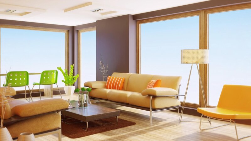 Modern Living Room Interior — Beige, Bright