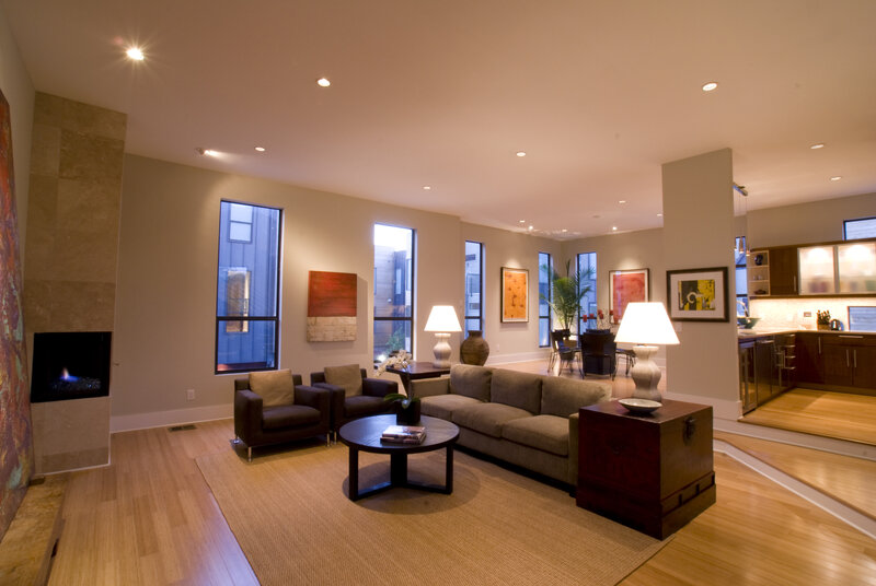 Modern Living Room Interior — Beige, Calm, Night, Photograph, Sofa, Armchairs