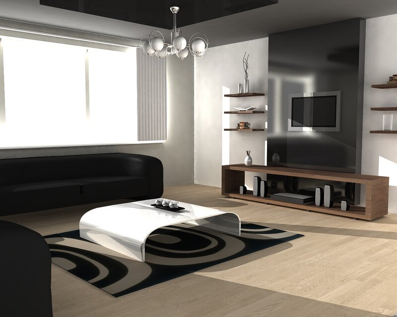 Modern Living Room Interior — Black, Minimalist