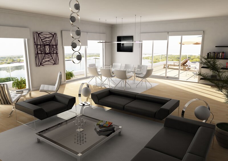 Modern Living Room Interior — Black, Serene