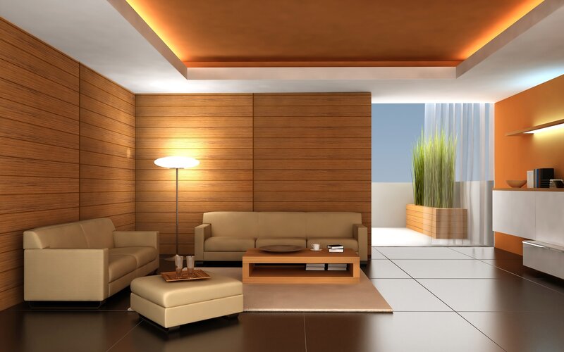 Modern Living Room Interior — Brown, Calm, 3d Render