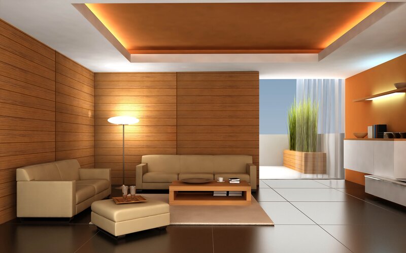 Modern Living Room Interior — Brown, Calm, Afternoon, 3d Render