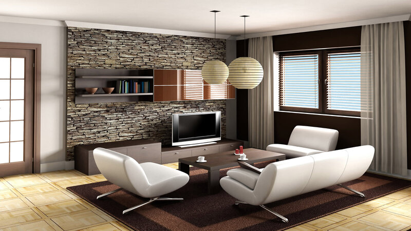 Modern Living Room Interior — Brown, Calm, Afternoon