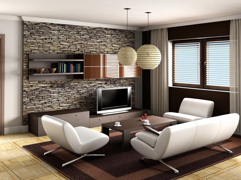 Modern Living Room Interior — Brown, Calm