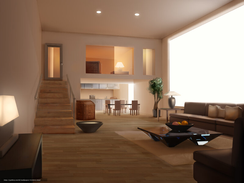 Modern Living Room Interior — Brown, Serene, Night