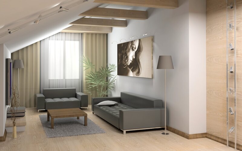 Modern Living Room Interior — Gray, Calm