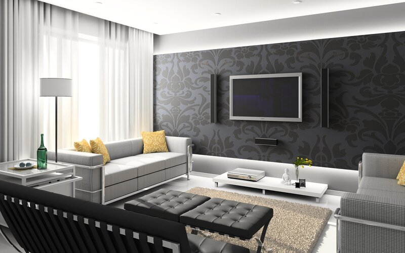 Modern Living Room Interior — Gray, Minimalist