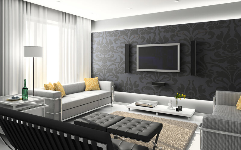 Modern Living Room Interior — Gray, Neutral, 3d Render