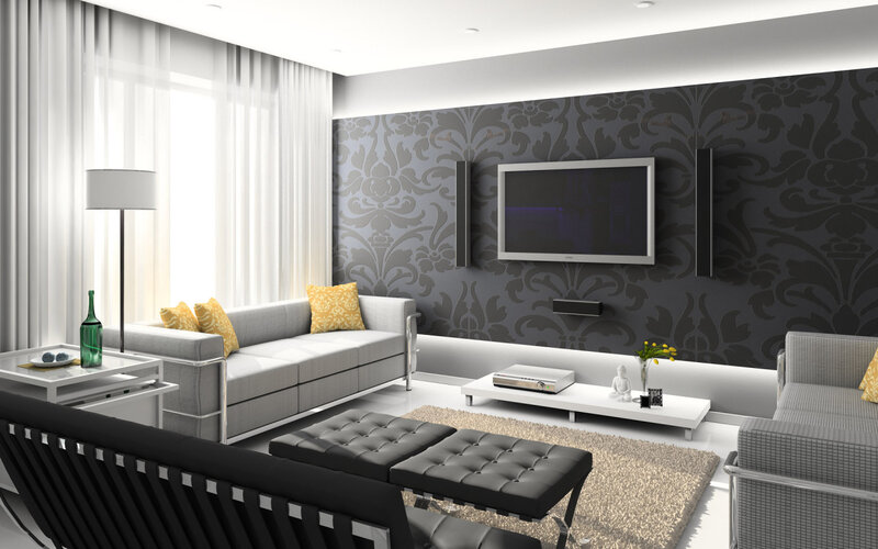Modern Living Room Interior — Gray, Neutral
