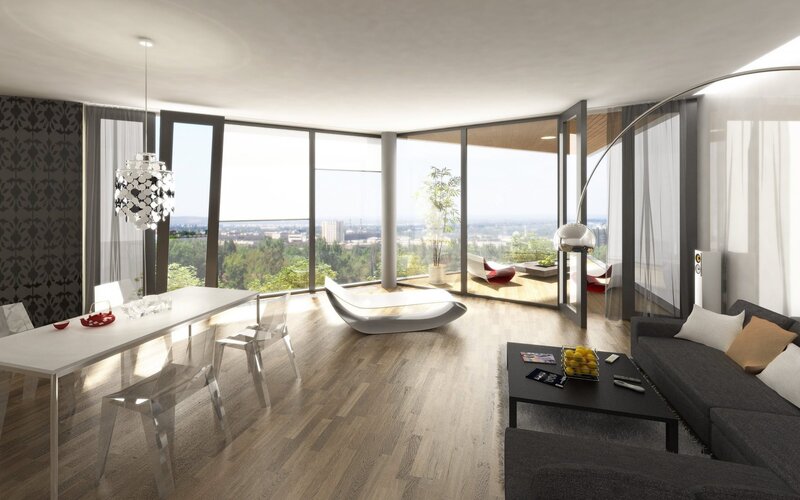 Modern Living Room Interior — Gray, Serene