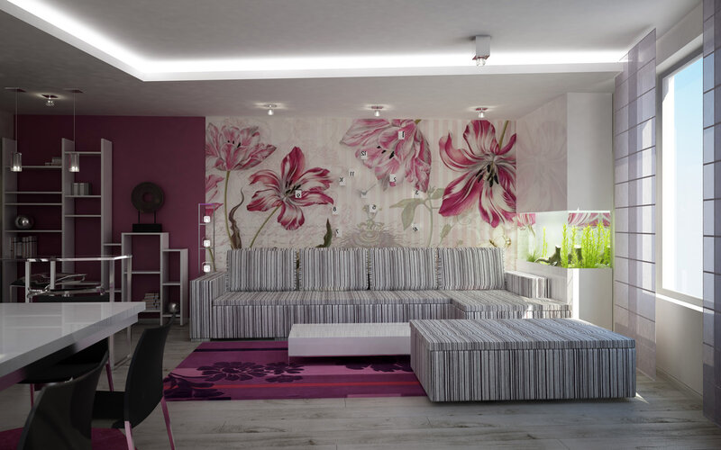 Modern Living Room Interior — Purple