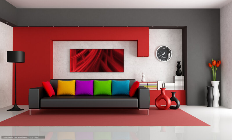 Modern Living Room Interior — Red, Contemporary