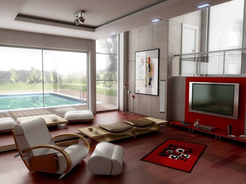 Modern Living Room Interior — Red