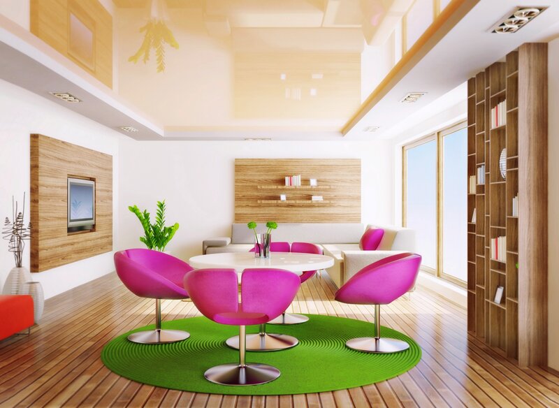 Modern Living Room Interior — White, Bright