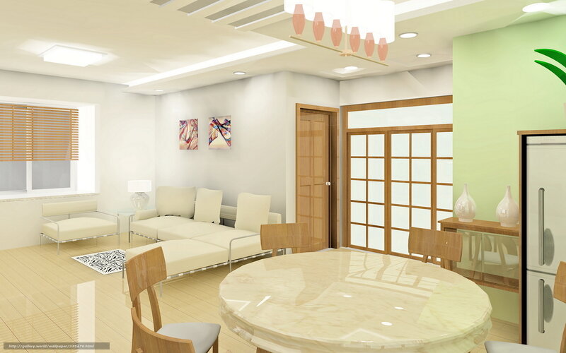 Modern Living Room Interior — White, Calm, 3d Render, Sofa, Dining Table