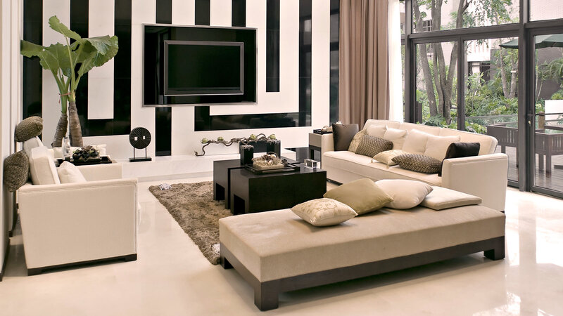 Modern Living Room Interior — White, Calm