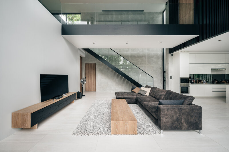Modern Living Room Interior — White, Minimalist, Photograph